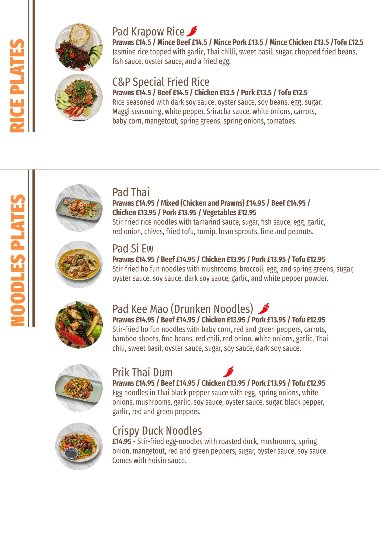 menu without salads-5-rice plates - noodles plates